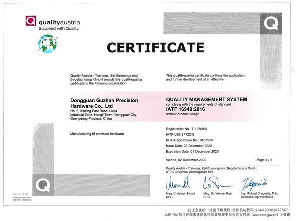 China Dongguan Guzhan Precision Metal Products Co.,Ltd zertifizierungen