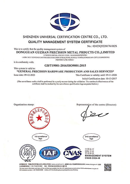China Dongguan Guzhan Precision Metal Products Co.,Ltd zertifizierungen
